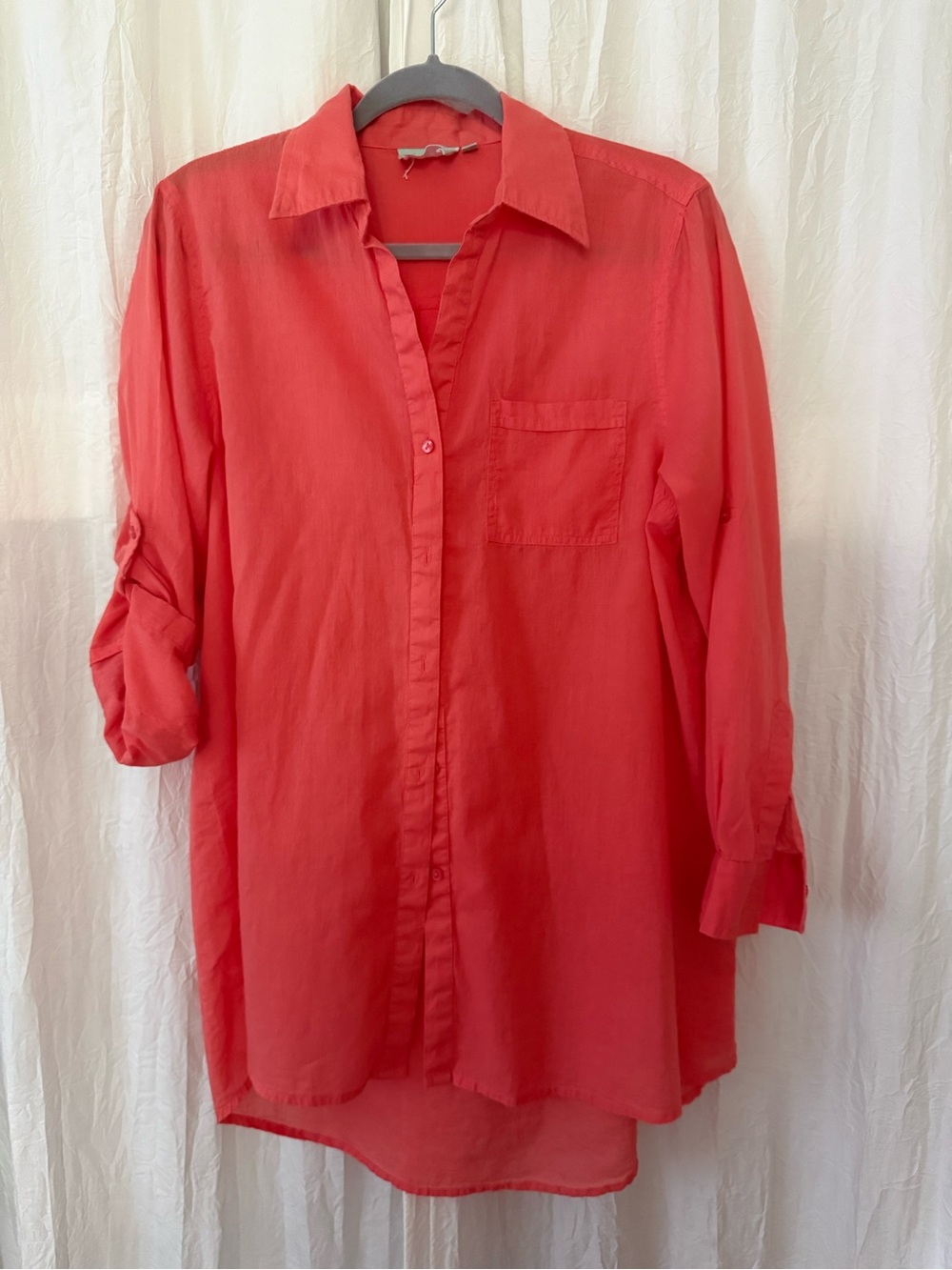 True Destinations 100%Cotton Cover Up Shirt Small Coral Button Front Tunic India